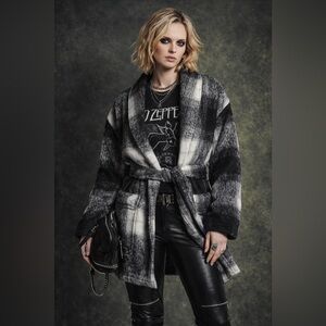 Splendid Plaid Belted Coat | Shawl Collar Textured Outerwear